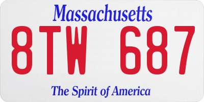 MA license plate 8TW687