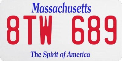 MA license plate 8TW689