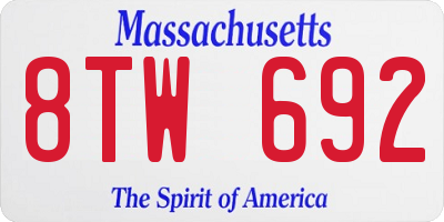 MA license plate 8TW692