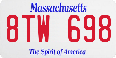 MA license plate 8TW698