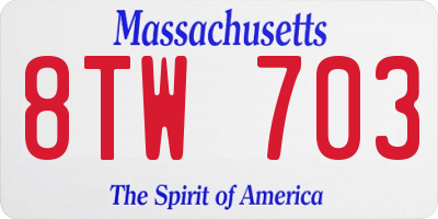 MA license plate 8TW703