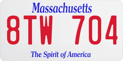 MA license plate 8TW704