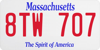 MA license plate 8TW707