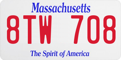 MA license plate 8TW708