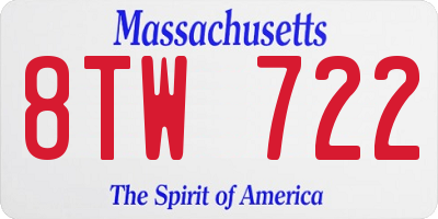 MA license plate 8TW722