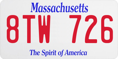 MA license plate 8TW726