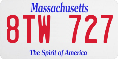 MA license plate 8TW727