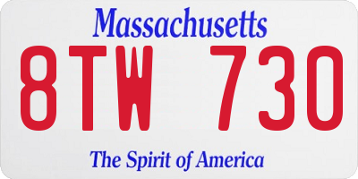 MA license plate 8TW730