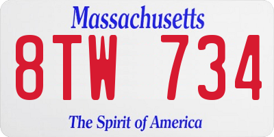 MA license plate 8TW734