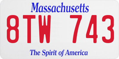 MA license plate 8TW743