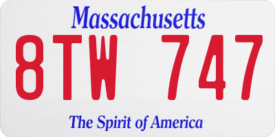 MA license plate 8TW747