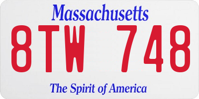 MA license plate 8TW748