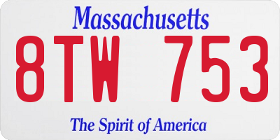 MA license plate 8TW753