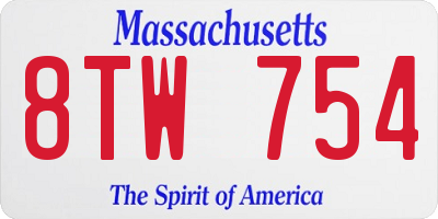 MA license plate 8TW754