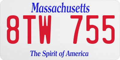 MA license plate 8TW755