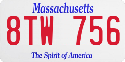MA license plate 8TW756