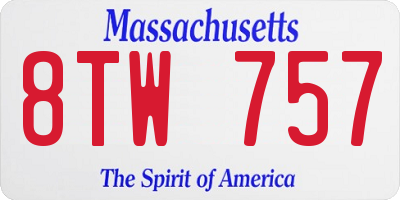 MA license plate 8TW757