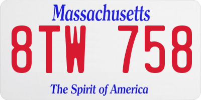 MA license plate 8TW758