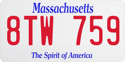 MA license plate 8TW759