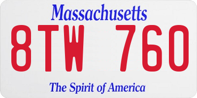 MA license plate 8TW760
