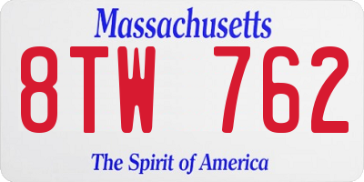 MA license plate 8TW762