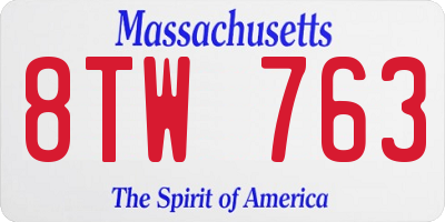 MA license plate 8TW763