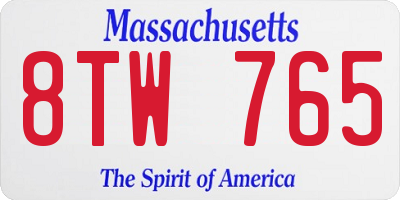 MA license plate 8TW765