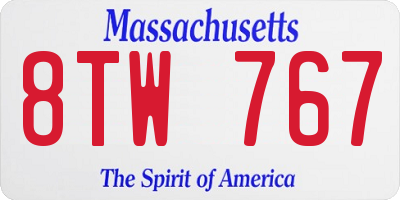 MA license plate 8TW767