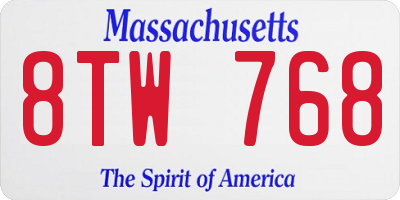 MA license plate 8TW768