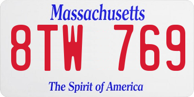 MA license plate 8TW769