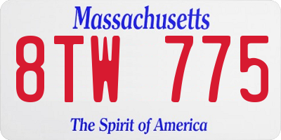 MA license plate 8TW775