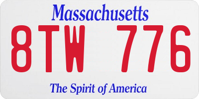 MA license plate 8TW776