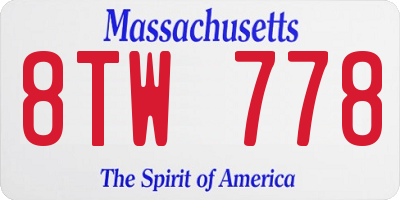 MA license plate 8TW778