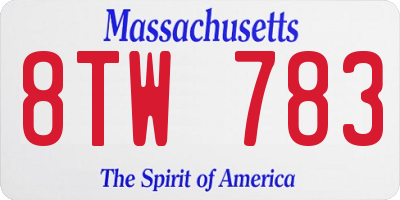 MA license plate 8TW783