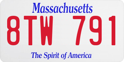 MA license plate 8TW791