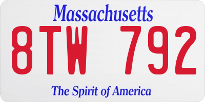 MA license plate 8TW792