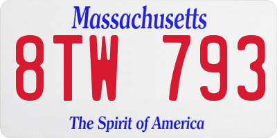MA license plate 8TW793