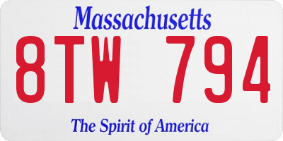 MA license plate 8TW794