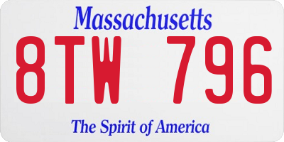 MA license plate 8TW796