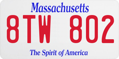 MA license plate 8TW802