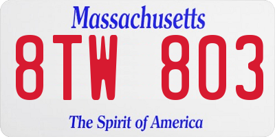 MA license plate 8TW803