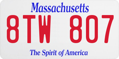 MA license plate 8TW807