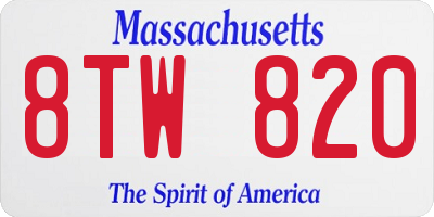 MA license plate 8TW820