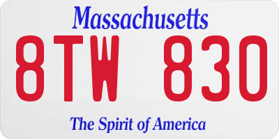 MA license plate 8TW830