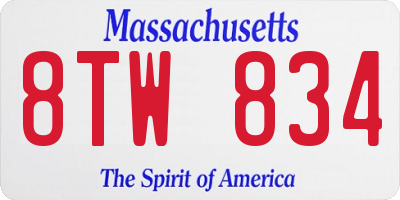MA license plate 8TW834