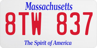 MA license plate 8TW837
