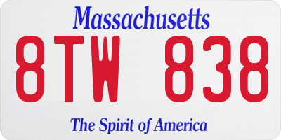 MA license plate 8TW838