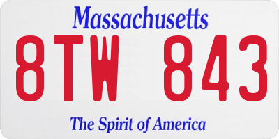 MA license plate 8TW843