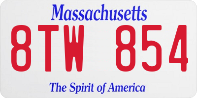 MA license plate 8TW854
