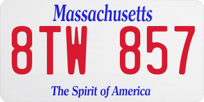 MA license plate 8TW857